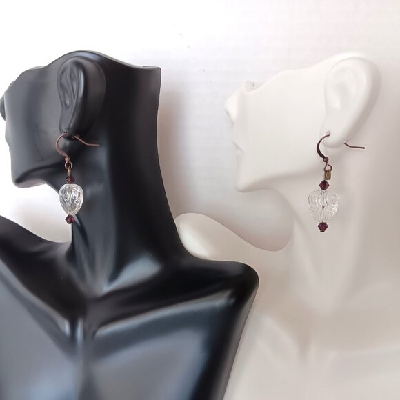 Handma Earrings With Textured Glass Heart Beads Mounted on Aged Copper Fishhooks - Picture 7 of 16